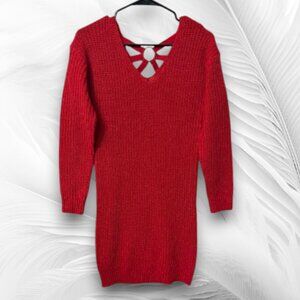 Full Circle Trends Red Knit Sweater Dress Cutout Back Ring Detail Size M